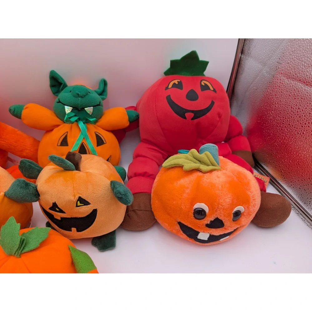 Pumpkin Plush Lot of 9 Orange Halloween Jack O Lantern Stuffed Animal Toy